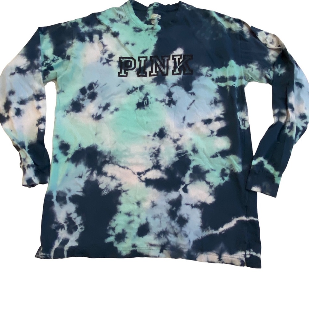 Victoria Secret PINK Campus T Long Sleeve Tie Dye Size XSmall Blue Grey Purple